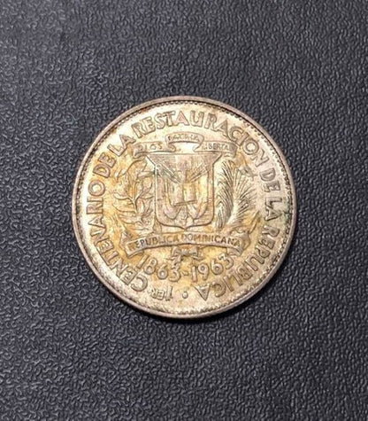 Moeda Antiga 1963 Republica Dominicana 25 Centavos