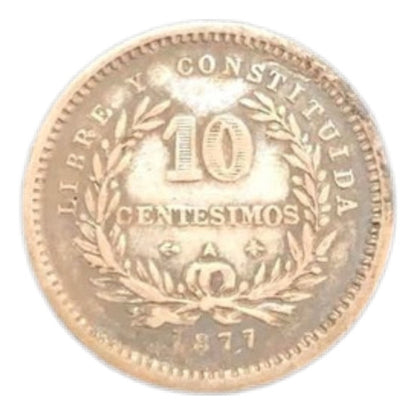 Antiga Moeda De Prata 1877 Uruguai 10 Centesimos