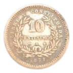 Moeda Antiga 1877 Uruguai 10 Centesimos Prata