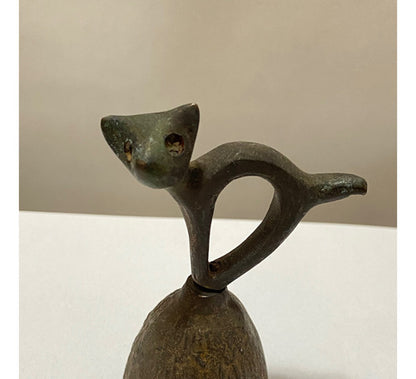 Antiga Sineta Em Bronze Em Formato De Gato