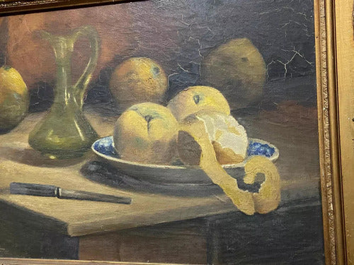 Quadro Antigo Pintura Oleo Assinado Natureza Morta Frutas