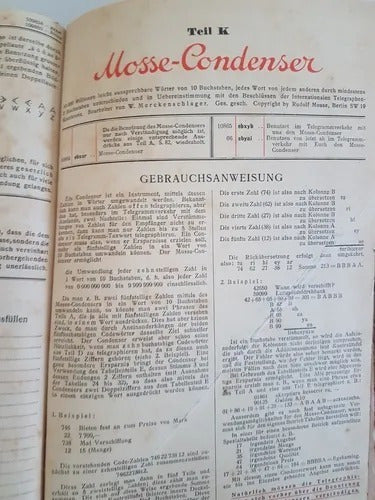 Antigo Livro Alemão 1922 Rudolf Mosse - Code Mosse Condenser