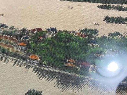 Quadro Antigo Vista Panorâmica em Tecido com Moldura Dourada