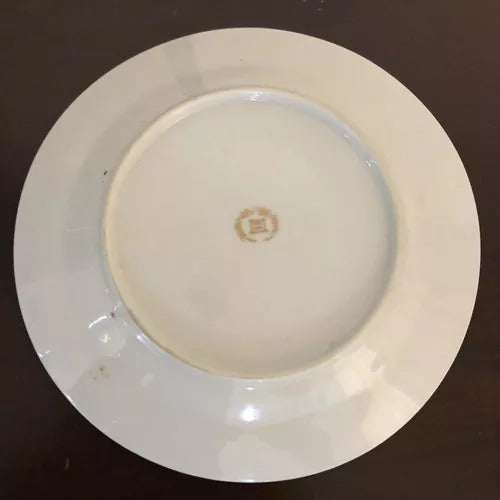 Antigo Prato Porcelana Com Marca Detalhes Rosa