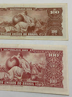 Cédulas Antigas Brasil 100 Cem Cruzeiros Lote 2