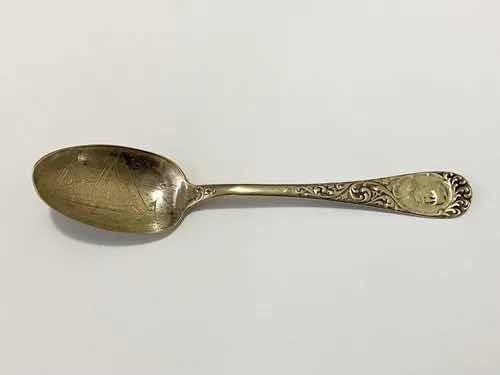 Talher Colher Antiga De Prata Com Imagem Barco