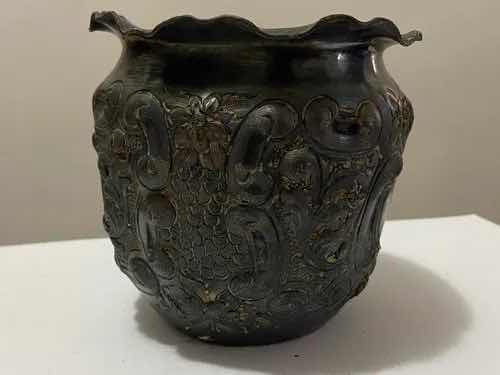 Vaso Antigo Em Metal Prata Mappin & Webb Com Desenhos Flor