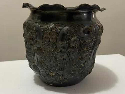 Vaso Antigo Em Metal Prata Mappin & Webb Com Desenhos Flor