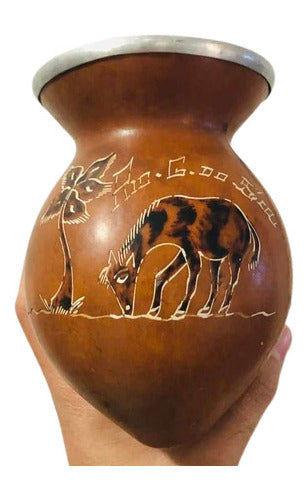 Cuia Antiga De Chimarrão Com Desenho De Cavalo