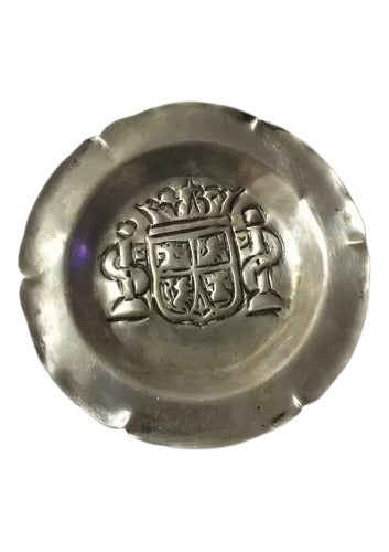 Mini Prato Decorativo Em Metal Prata Com Brasão