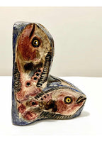 Escultura Antiga De Peixes Em Cerâmica Artesanal Assinada