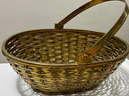 Antiga Cesta De Metal Com Alça Cor Dourada