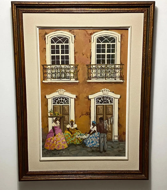 A. Dubsky - Quadro Antigo Óleo S/ Tela Cena Baiana Colonial