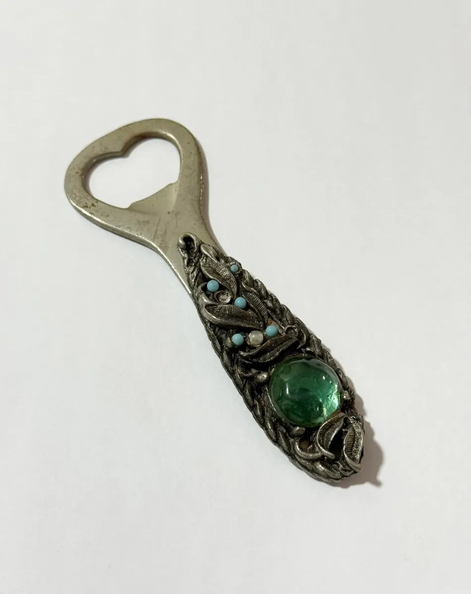 Abridor De Garrafas Antigo Maesa Relevo Floral E Pedras
