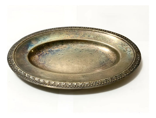 Antiga Travessa Oval Metal Prateado 27x18,5cm
