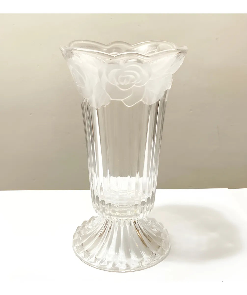 Antigo Vaso De Cristal Com Rosas Em Relevo Art Nouveau