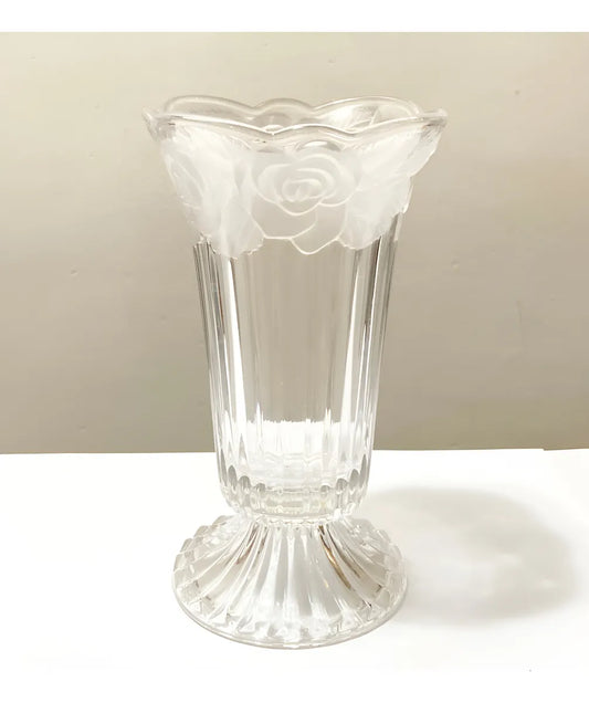 Antigo Vaso De Cristal Com Rosas Em Relevo Art Nouveau