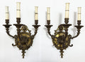 Arandelas Antigas Em Bronze 3 Braços Estilo Luís Xv Par