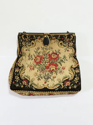 Bolsa De Festa Tapeçaria Floral Francesa 15x16cm Antiga