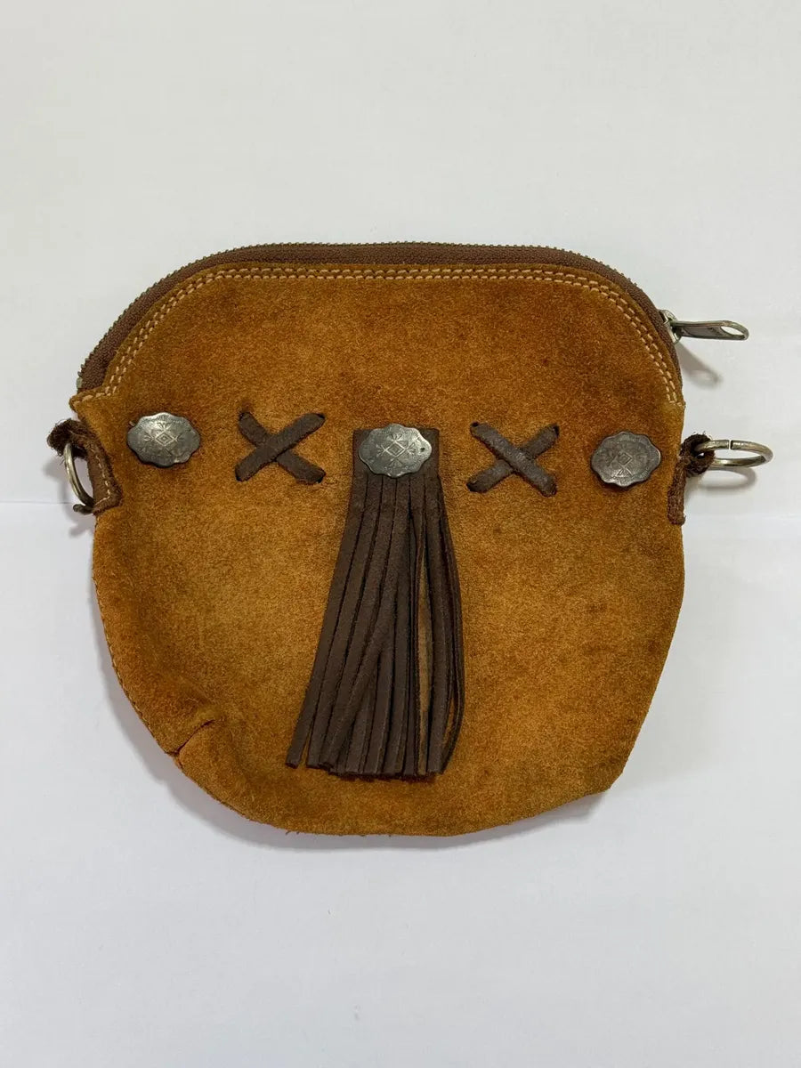 Bolsa Pequena Side Walk Em Camurça Marrom Com Franjas Antiga