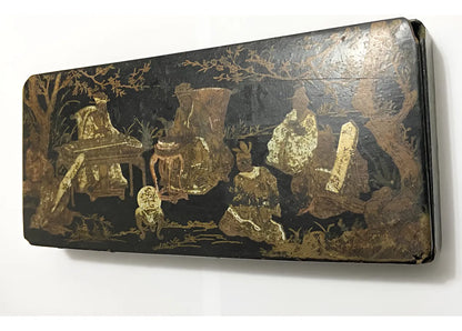 Caixa Antiga Oriental Em Laca Com Pintura