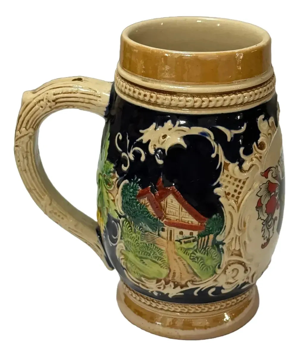Caneca Alemã Antiga Heidelberg Cerâmica Relevo