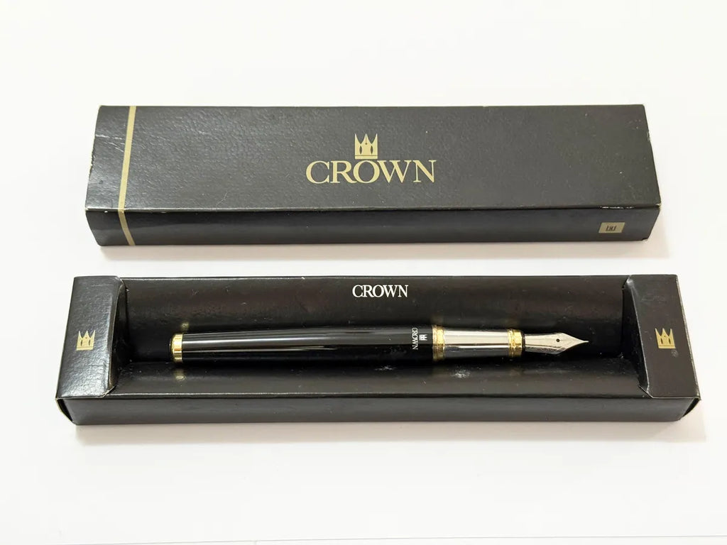 Caneta Antiga Tinteiro Crown Preta Com Pena Iridium Point