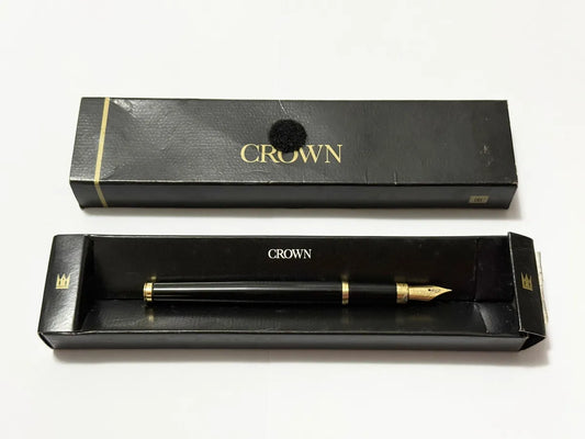 Caneta Antiga Tinteiro Crown Preta E Dourada Com Estojo
