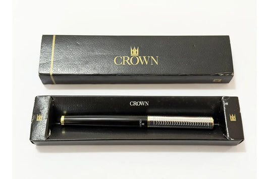 Caneta Tinteiro Crown Clássica Aço E Preto Com Caixa Preto E Prata