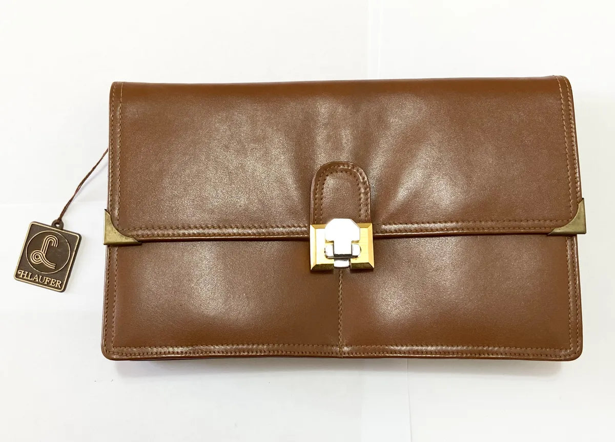 Carteira Clutch Antiga H. Laufer Couro Marrom Marrom