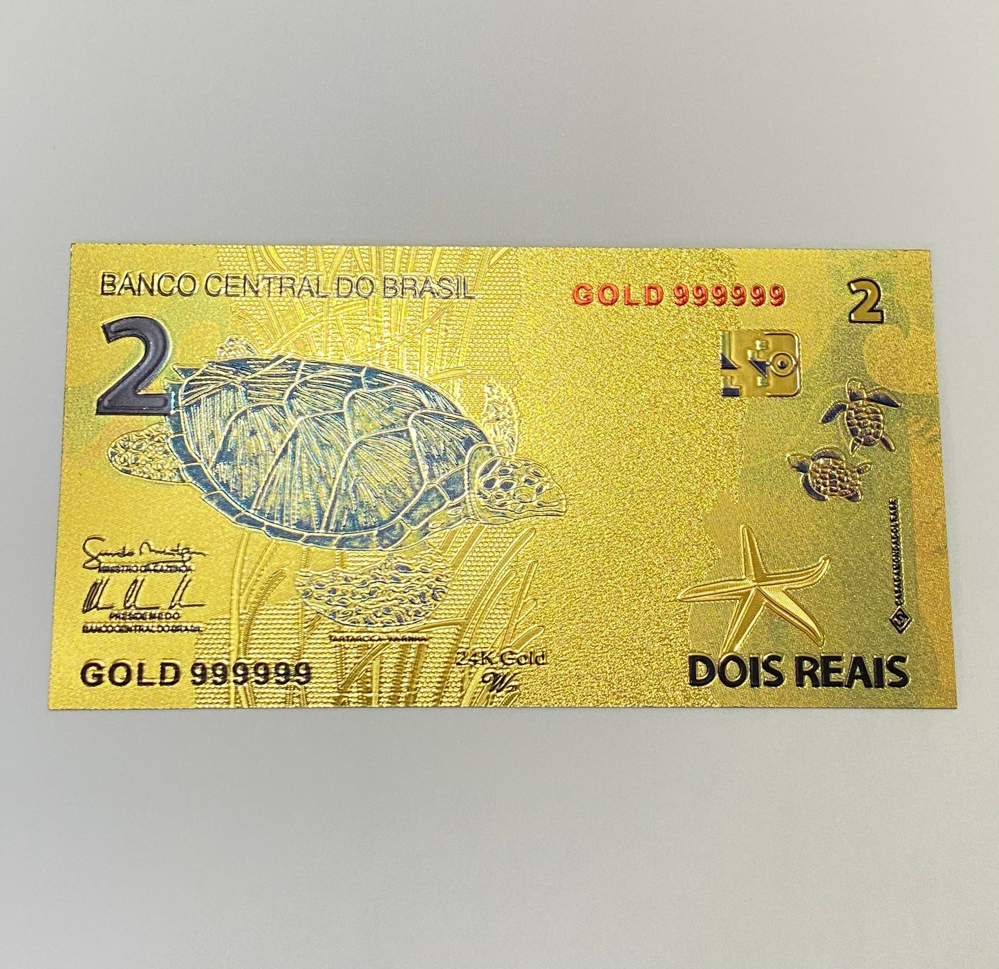 Cédula de 2 Reais Fantasia Banho Ouro 24K Colecionável
