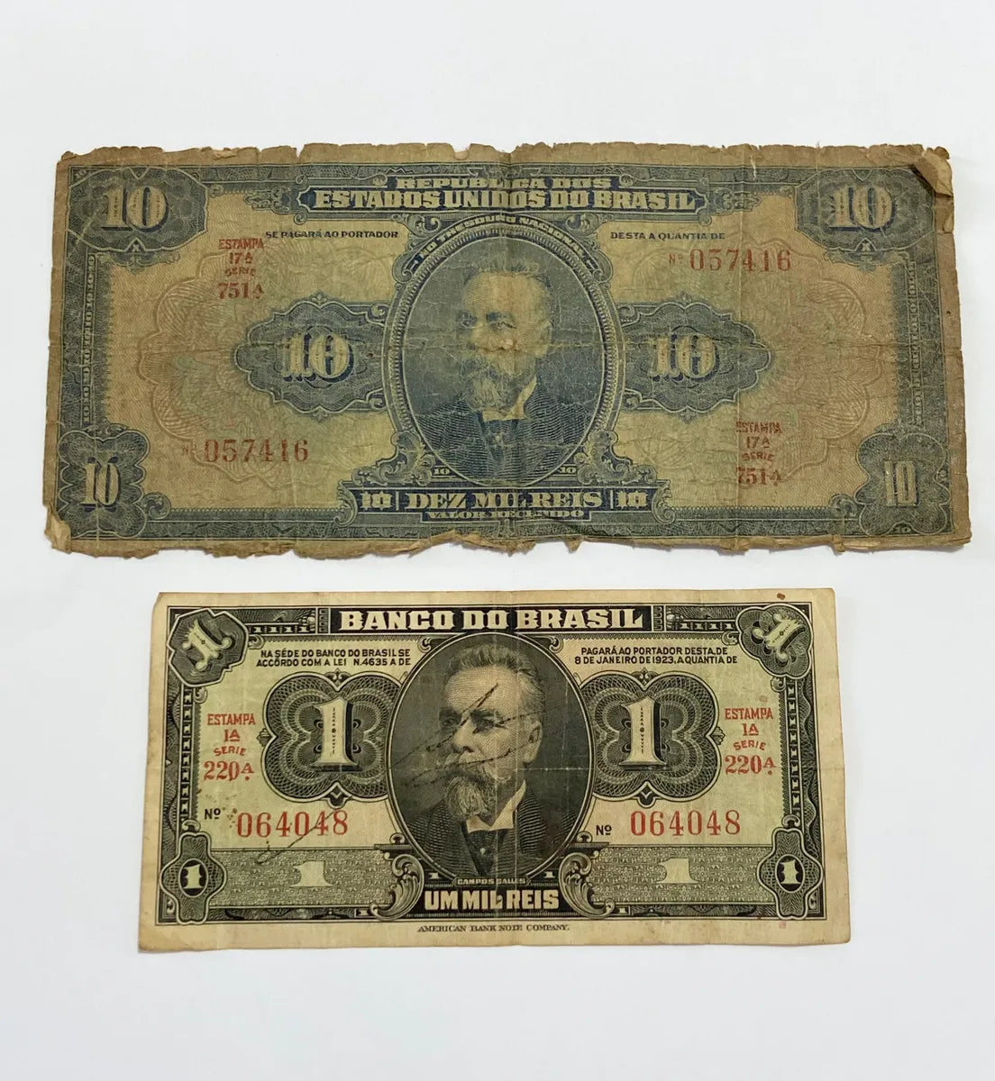 Cédulas Antigas Do Brasil - 10 Mil Réis E 1 Mil Réis