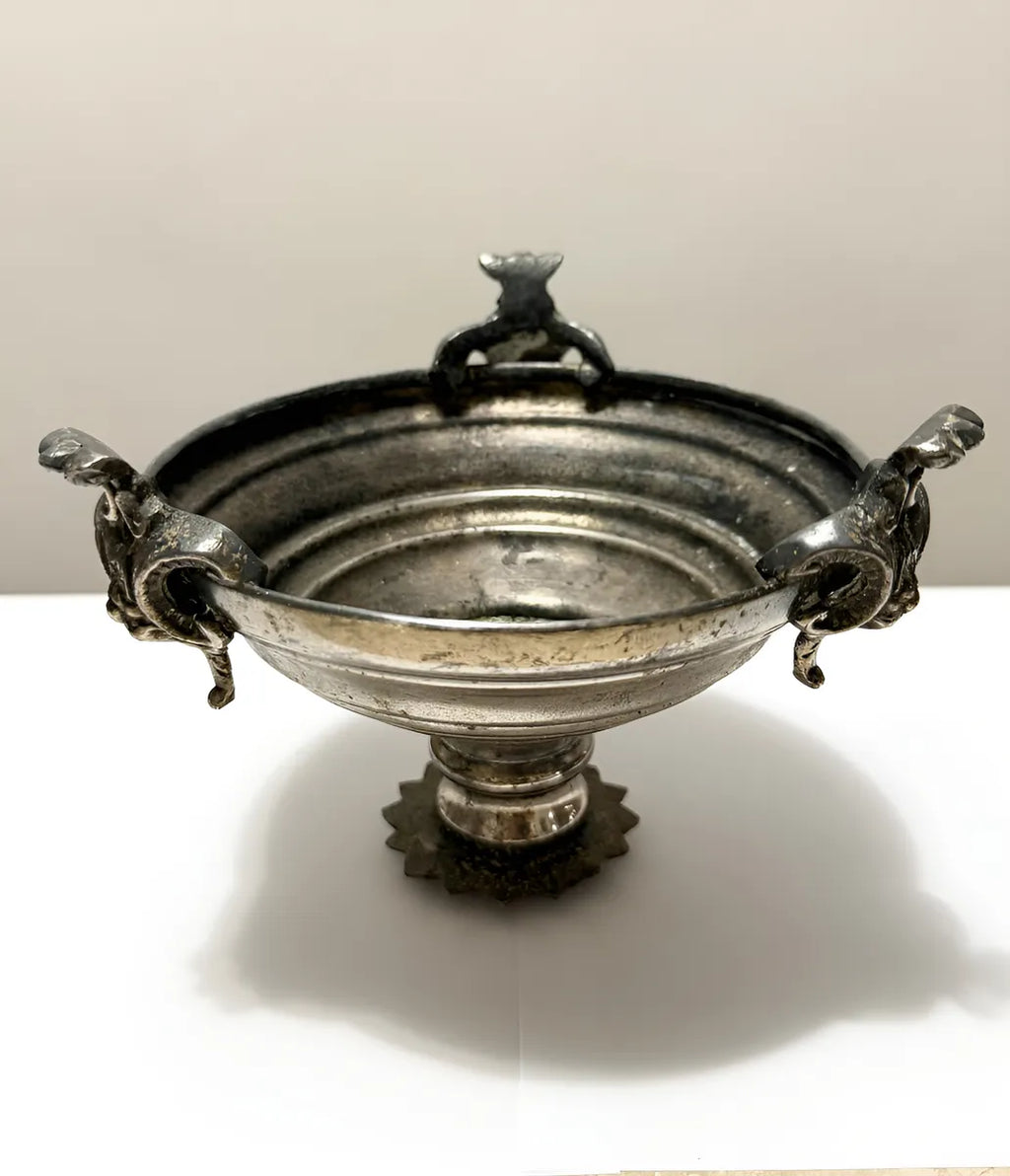 Centro De Mesa Fruteira Antiga Em Metal Prateado 11x14cm