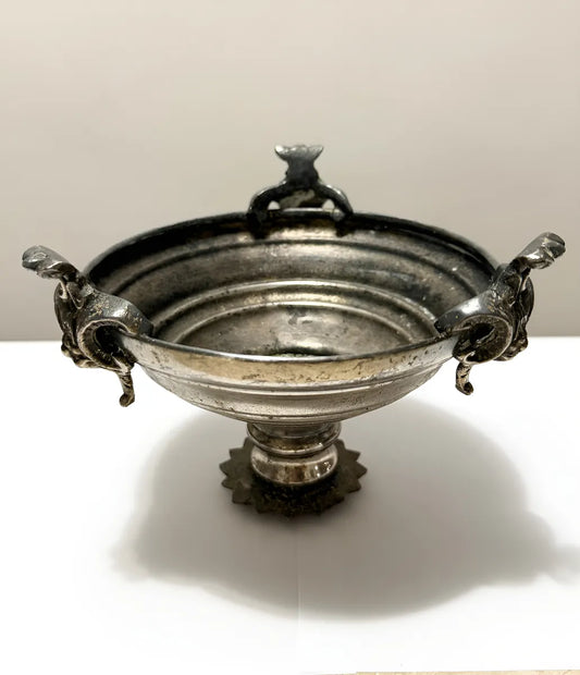 Centro De Mesa Fruteira Antiga Em Metal Prateado 11x14cm