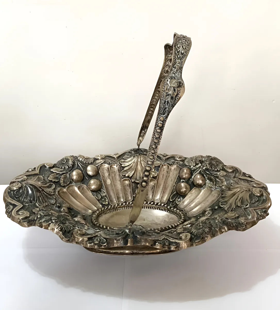 Cesta Fruteira Antiga em Prata portuguesa Contrastada Águia