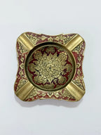 Cinzeiro Antigo De Metal Dourado Com Relevo Floral Vermelho