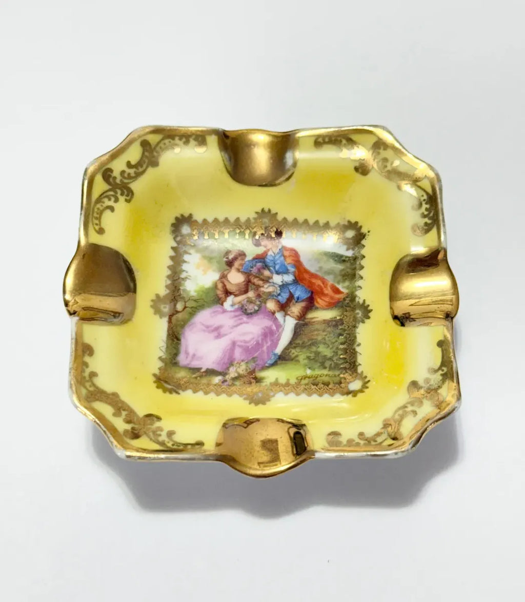Cinzeiro Antigo Porcelana Europeia Fragonard Dourado