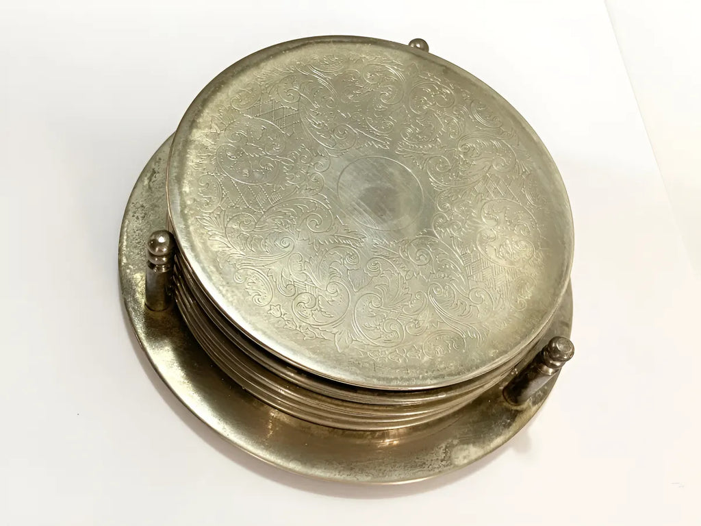 Conjunto Antigo De Porta Copos Em Metal Espessurado a Prata