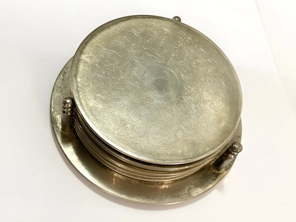 Conjunto Antigo De Porta Copos Em Metal Espessurado a Prata