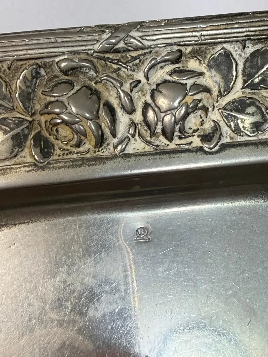 Conjunto Antigo Prata Wolff Bandeja + 3 Peças Floral