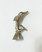 Estatueta Miniatura Golfinho Metal Prata Ponteira Antiga