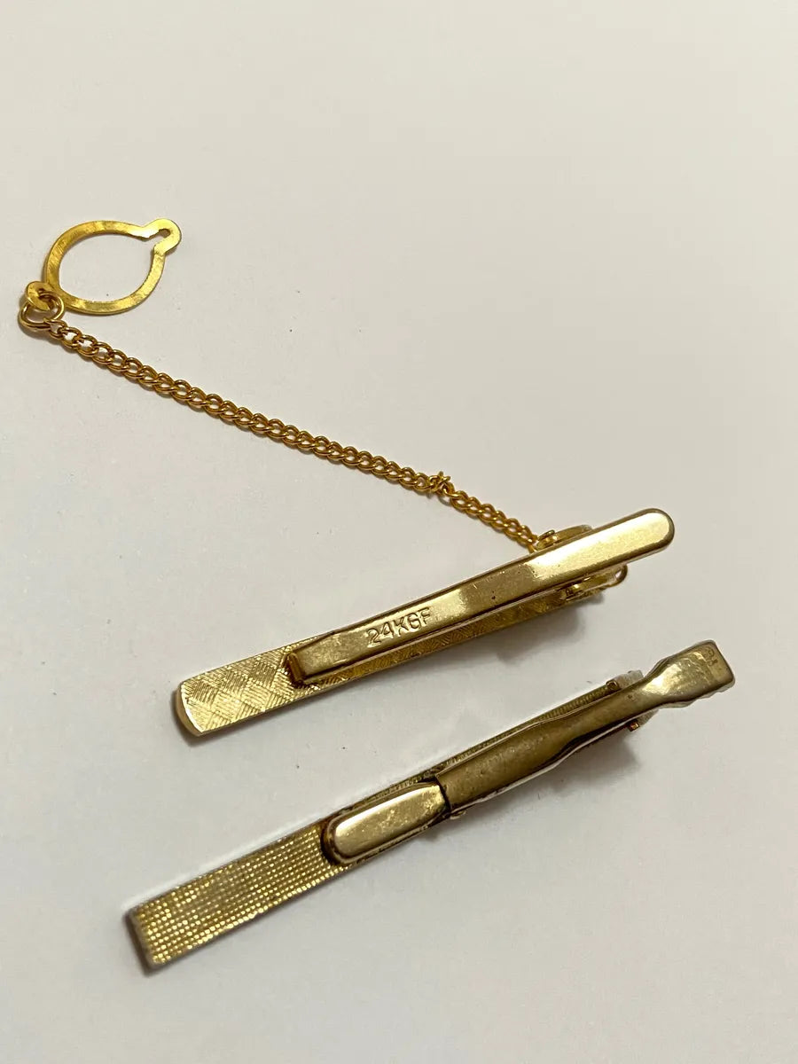 Prendedores De Gravata Antigos Dourado Banho Ouro 24k Dourado