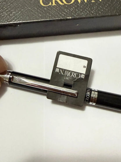 Caneta Antiga Tinteiro Crown Preta E Prata Com Estojo