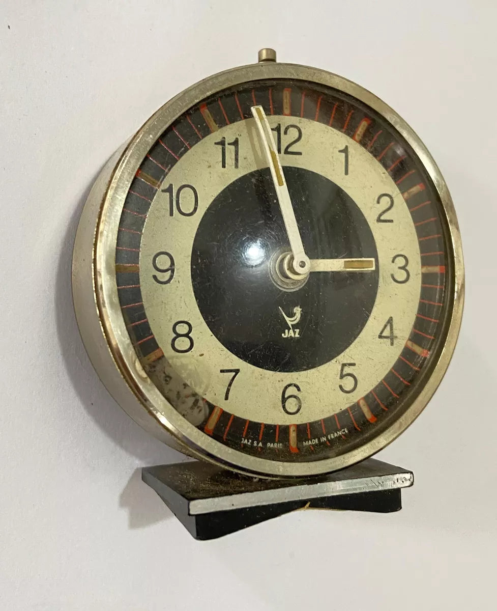 Relógio Despertador Antigo Francês Jazz 1970 Preto E Prata