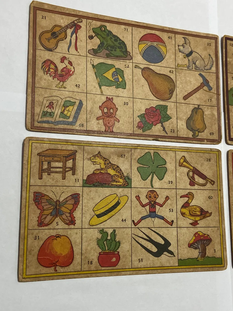 Cartelas Antigas Loto / Bingo Ilustradas 4 Uni