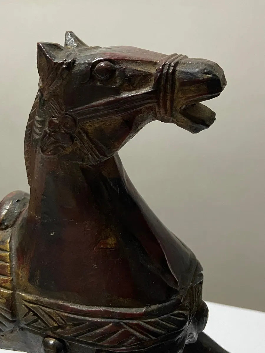 Escultura Antiga Cavalo Imperial Em Madeira Laca Feito À Mão