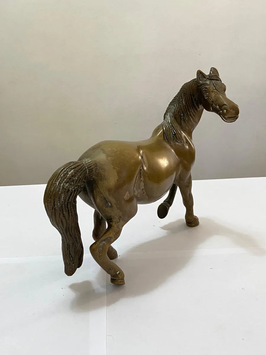 Escultura Antiga Cavalo Em Bronze 1,7kg - 20x18cm