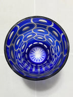 Vaso De Cristal Azul Cobalto Lapidado Boêmia