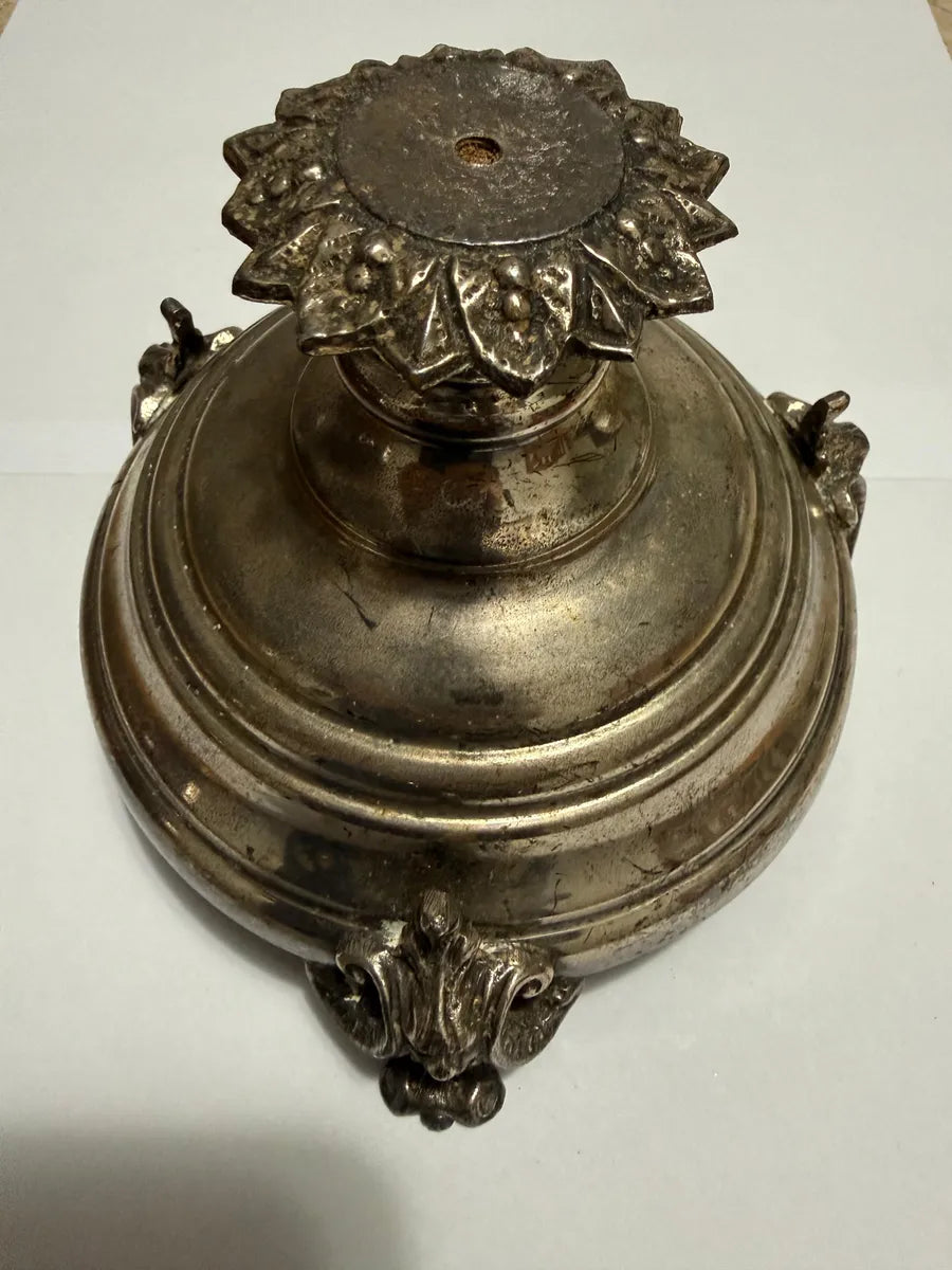 Centro De Mesa Fruteira Antiga Em Metal Prateado 11x14cm