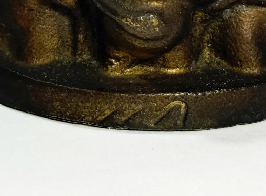 Escultura Antiga Em Bronze Maternidade 3 Mulheres Assinada